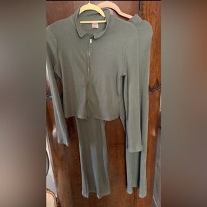 Olive Green Ribbed Two-Piece Set